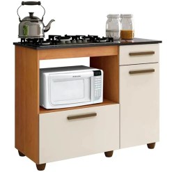 Balcao Violeta Para Cooktop 5 Bocas E Forno 2 Portas 1 Gaveta Kaiki Nature Off White