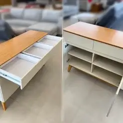 Buffet Magnum 140cm 3 Portas 3 Gavetas EDN Off White Cedro Foto Real