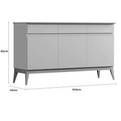 Buffet Magnum 140cm 3 Portas 3 Gavetas EDN Off White Cedro Medidas