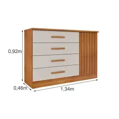 Comoda Barcelona Ripado 4 Gavetas 1 Porta Tcil Cinamomo Off White Medidas