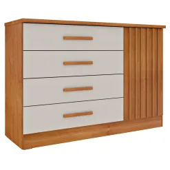 Comoda Barcelona Ripado 4 Gavetas 1 Porta Tcil Cor Cinamomo Off White
