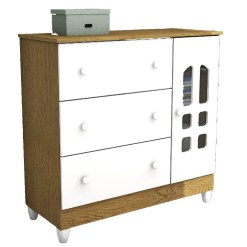 Comoda Fraldario Eloa 1 Porta 3 Gavetas Carolina Baby Branco Amadeirado