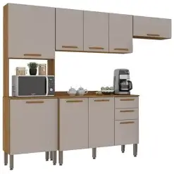 Cozinha New Valencia Completa 9 Portas 2 Gavetas Salleto Cor Cinamomo Off White