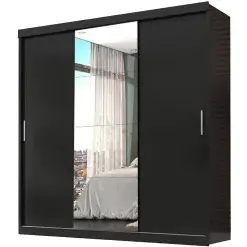 Guarda Roupa Berlim COM Espelho Casal 3 Portas 4 Gavetas Preto
