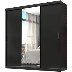Guarda Roupa Berlim COM Espelho Casal 3 Portas 4 Gavetas Preto
