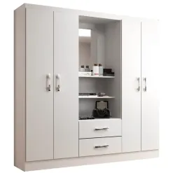 Guarda Roupa Capelinha Evidencia Solteiro Com Espelho 4 Portas 2 Gavetas Branco