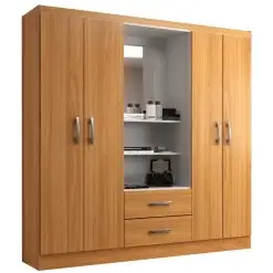 Guarda Roupa Capelinha Evidencia Solteiro Com Espelho 4 Portas 2 Gavetas Cinamomo