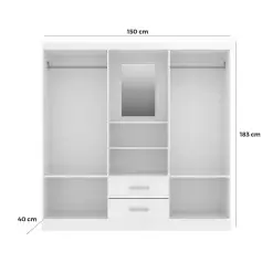 Guarda Roupa Capelinha Evidencia Solteiro Com Espelho 4 Portas 2 Gavetas Medidas