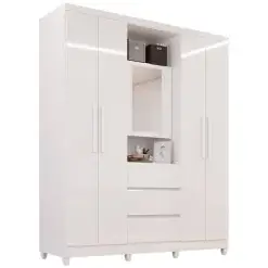 Guarda Roupa Capelinha Master Solteiro Com Espelho 5 Portas 3 Gavetas Imop Branco