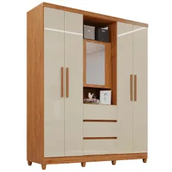 Guarda Roupa Capelinha Master Solteiro Com Espelho 5 Portas 3 Gavetas Imop Cinamomo Off White