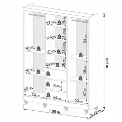Guarda Roupa Capelinha Master Solteiro Com Espelho 5 Portas 3 Gavetas Imop Medidas
