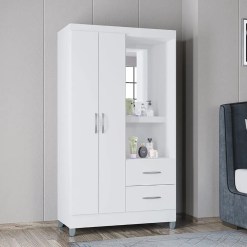 Guarda Roupa Cordoba Solteiro 2 Portas 2 Gavetas Com Espelho Poquema Branco