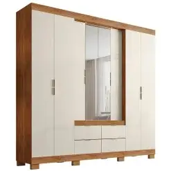 Guarda Roupa Londrina Casal Com Espelho 8 Portas 4 Gavetas Rud Rack Cedro Areia