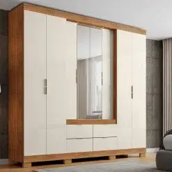 Guarda Roupa Londrina Casal Com Espelho 8 Portas 4 Gavetas Rud Rack Cor Cedro Areia
