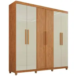 Guarda Roupa Portugal Frison Casal 6 Portas 2 Gavetas Imop Cor Cinamomo Off White