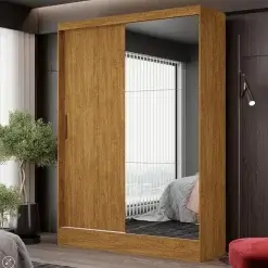 Guarda Roupa Santiago Carioca Solteiro Com Espelho 2 Portas 2 Gavetas