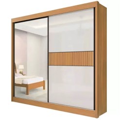 Guarda Roupa Titanium Ripado Casal Com Espelho 2 Portas 6 Gavetas D Doro Cinamomo Off White