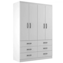 Guarda Roupa Treviso Evidencia Solteiro 4 Portas 6 Gavetas Branco