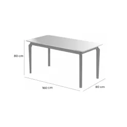 Mesa Alegra 160x80 COM Vidro JCM Cinamomo Off White Medidas
