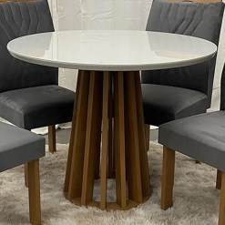 Mesa Berlim Redonda 100x100 Cel Moveis Cinamomo Off White Foto Real