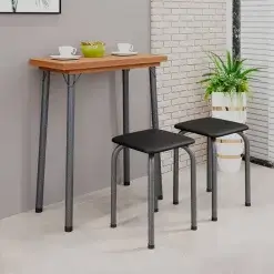 Mesa Dobravel Luana Com 4 Banquetas Imop Cor Cinamomo Martelado Prata