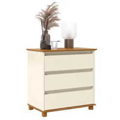 Mesa De Cabeceira Mini Comoda 3 Gavetas EJ Cor Off White Freijo