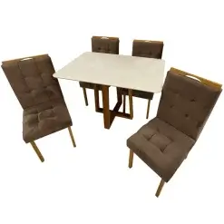 Mesa De Jantar Pedro 120x80cm Com 4 Cadeiras Art Assentos Marrom