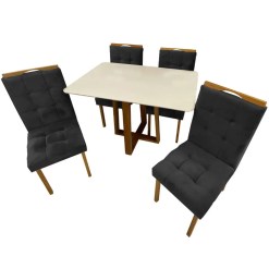 Mesa De Jantar Pedro 120x80cm Com 4 Cadeiras Art Assentos Preto