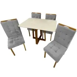 Mesa De Jantar Pedro 120x80cm Com 4 Cadeiras Art Assentos Prata