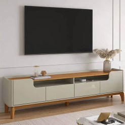 Rack Flip 180cm 4 Portas Para TV Ate 75 Polegadas Patrimar Off White Cinamomo