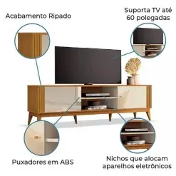 Rack Legacy 160cm Para TV Ate 60 Polegadas EDN Off White Cedro Detalhe