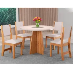 Mesa de Jantar Flipp com 4 Cadeiras Sol Viero cor Mel Blonde