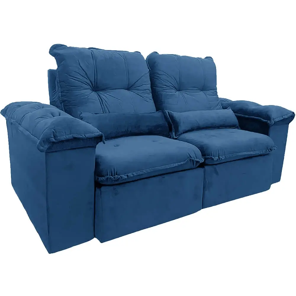 Sofa Arsenal 4 Lugares Retratil E Reclinavel 230cm Tecido Veludo Aifos Azul