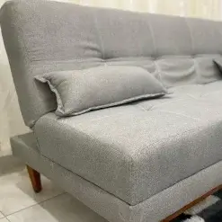 Sofa Cama Madrid 2 Lugares Com Encosto Reclinavel 180cm Tecido Linho Luxury Cinza Foto Real