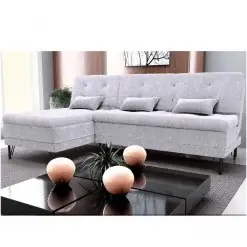Sofa Cama Nice Com Chaise 3 Lugares Encosto Reclinavel 200cm Tecido Linho Matrix Cor Cinza