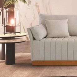 Sofa Maldivas 4 Lugares Com Almofadas Soltas 220cm Tecido Linho Luxury Bege Detalhe