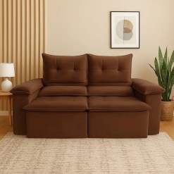 Sofa Pequim Em Veludo 2 Lugares Retratil E Reclinavel 180cm Cor Marrom