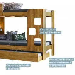 Treliche Vegas Para Colchao 188x88 Com Prateleira Tigus Detalhe