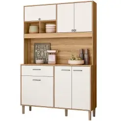 Armario De Cozinha Erva Doce 120cm 6 Portas 1 Gaveta Nicioli Freijo Off White