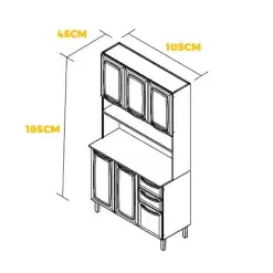 Armario De Cozinha Pratika 6 Portas 2 Gavetas Itatiaia Branco Medidas
