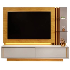 Estante Salone Para TV Ate 75 Polegadas Com LED 2 Portas DJ Cor Bali Cedro