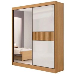 Guarda Roupa Athenas Ripado Solteiro 2 Portas 3 Gavetas D Doro Cinamomo Off White