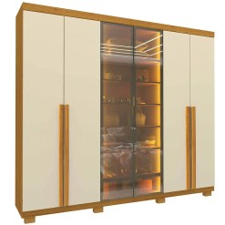 Guarda Roupa Imperatriz Casal 6 Portas 4 Gavetas Com Vidro Reflecta E LED Gelius Cor Naturale Off White