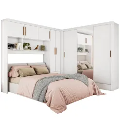 Guarda Roupa Modulado Carioca Santiago Casal 8 Portas 5 Gavetas E Espelho Branco