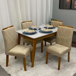 Mesa De Jantar Elegance 120x80 COM Vidro 4 Cadeiras California Foto Real