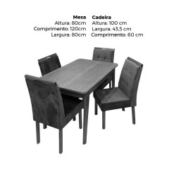 Mesa De Jantar Elegance 120x80 SEM Vidro 4 Cadeiras Nicole JCM Cinamomo Marrom Medidas