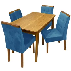 Mesa De Jantar Elegance 120x80 SEM Vidro 4 Cadeiras Nicole JCM Cinamomo Tecido Azul