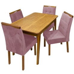 Mesa De Jantar Elegance 120x80 SEM Vidro 4 Cadeiras Nicole JCM Cinamomo Tecido Rose