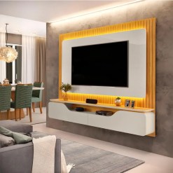 Painel Treviso Para TV Ate 70 Polegadas Ripado Com LED 2 Portas DJ Bali Cedro