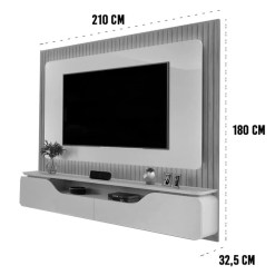 Painel Treviso Para TV Ate 70 Polegadas Ripado Com LED 2 Portas DJ Bali Cedro Medidas